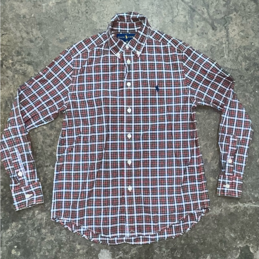 Ralph Lauren Classic Boys Red Blue White Plaid Shirt Size Medium 10-12